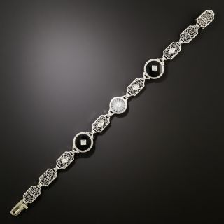 Art Deco Rock Crystal, Onyx and Diamond Filigree Bracelet by Bippart - 3