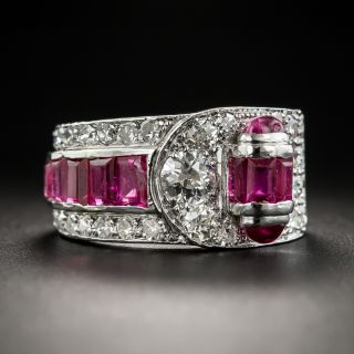 Art Deco Ruby and Diamond Band Ring, Size 4 1/2 - 1
