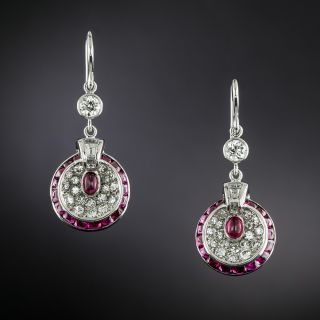 Art Deco Ruby and Diamond Drop Earrings - 3