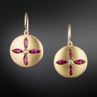 Art Deco Ruby* and Diamond Sand Dollar Earrings - 3