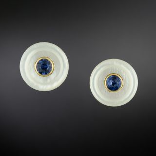 Art Deco Sapphire and Mother-of-Pearl Earrings - 2