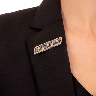 Art Deco Sapphire and Natural Pearl Filigree Brooch