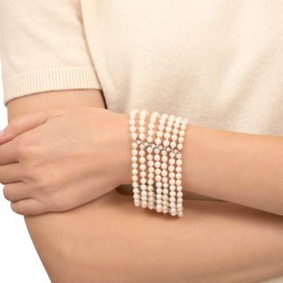 Art Deco Seven-Strand Pearl and Diamond Bracelet