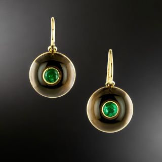 Art Deco Smoky Quartz and Emerald Earrings - 2