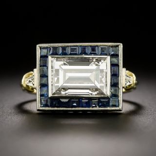 Art Deco Style  2.66 Carat Emerald-Cut Diamond And Sapphire Ring - GIA - 2