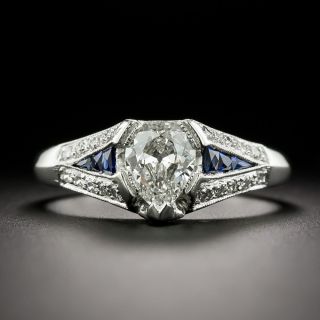 Art Deco-Style .65 Carat Pear-Shaped Diamond and Sapphire Ring - 3