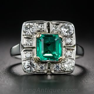 Art Deco-Style .80 Carat Emerald and Diamond Ring - 1