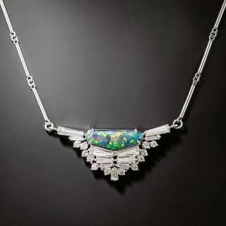 Art Deco-Style Black Opal and Baguette Diamond Necklace - 2