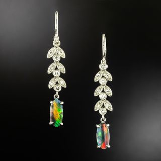 Art Deco-Style Black Opal and Diamond Dangle Earrings - 2