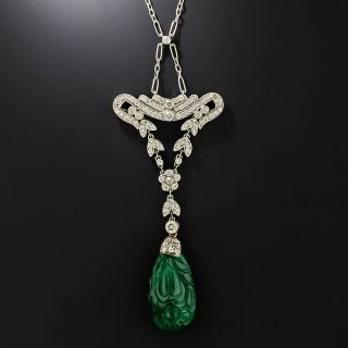 Art Deco-Style Carved Emerald and Diamond Necklace - 2