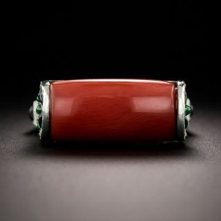Art Deco-Style Coral, Emerald, and Onyx Ring - 3