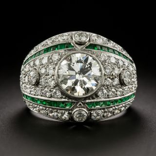 Art Deco-Style  Diamond and Emerald Ring  - GIA  K VS2 - 2