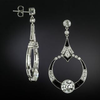 Art Deco-Style Diamond and Onyx Dangle Earrings