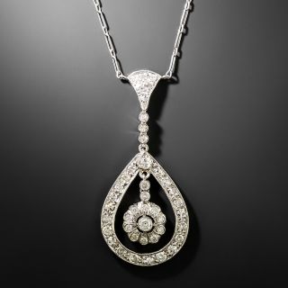 Art Deco-Style Diamond Flower Dangle Necklace - 4