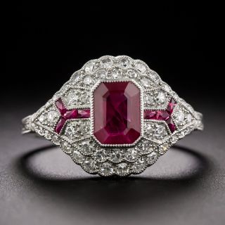 Art Deco-Style Emerald-Cut Ruby and Diamond Ring - 3