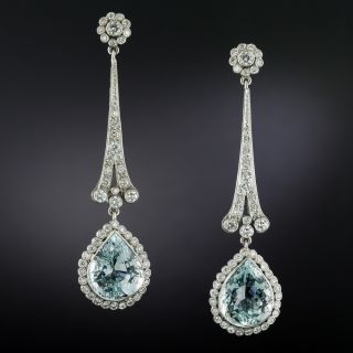 Art Deco-Style Long Aquamarine and Diamond Drop Earrings - 3