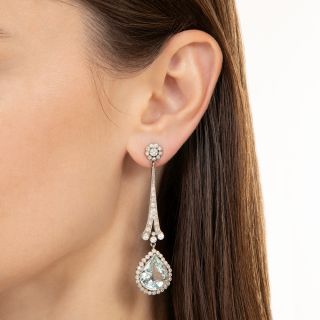 Art Deco-Style Long Aquamarine and Diamond Drop Earrings
