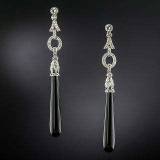 Art Deco-Style Long Onyx and Diamond Dangle Earrings - 2