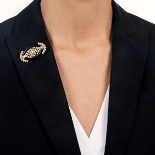 Art Deco-Style Onyx and Diamond Brooch
