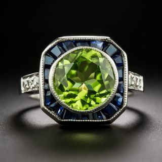 Art Deco-Style Peridot, Sapphire and Diamond Ring - 2