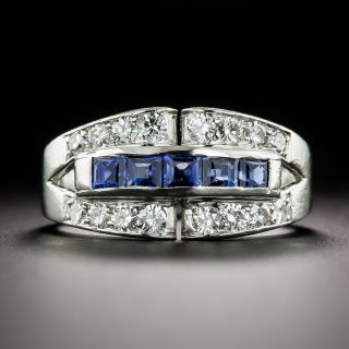 Art Deco-Style Sapphire and Diamond Buckle Motif Ring - 2