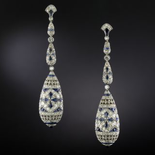 Art Deco-Style Sapphire and Diamond Dangle Earrings - 3