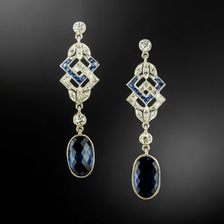 Art Deco-Style Sapphire and Diamond Dangle Earrings - GIA - 2