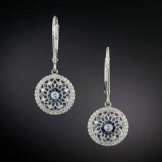 Art Deco-Style Sapphire and Diamond Earrings - 1