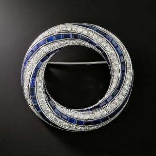 Art Deco-Style Sapphire and Diamond Swirl Circle Brooch - 3