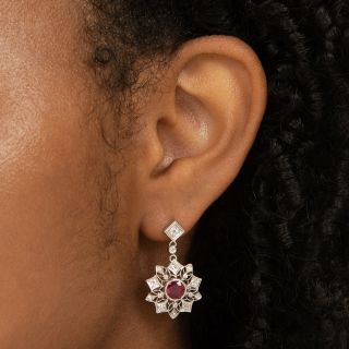 Art Deco-Style Snowflake Motif Ruby and Diamond Dangle Earrings