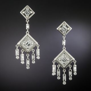 Art Deco-Style Square Diamond Dangle Earrings - 2