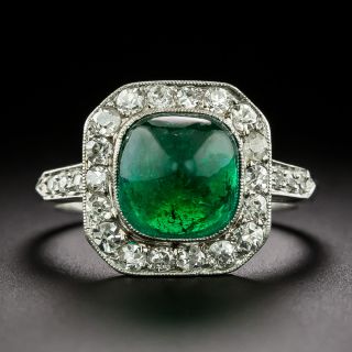 Art Deco Sugarloaf Emerald and Diamond Ring - GIA F1 - 2