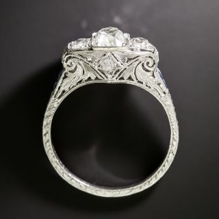 Art Deco Three Stone Diamond and Sapphire* Ring - GIA  