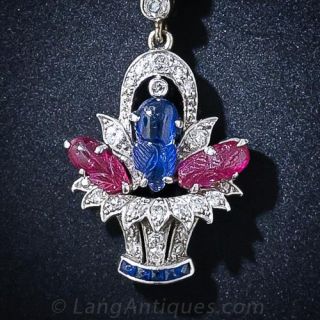 Art Deco Tutti-Frutti Flower Basket Brooch - 1