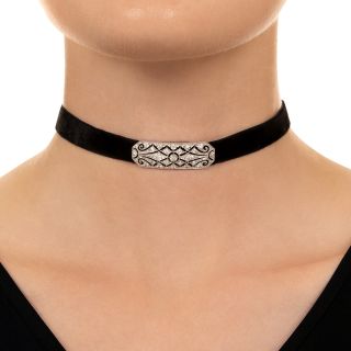 Art Deco Velvet Diamond Plaque Choker by Theodore B. Starr