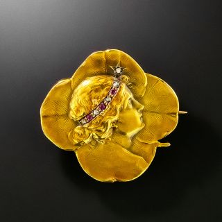 Art Nouveau 14K Austro-Hungarian Femme Brooch - 2