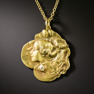 Art Nouveau 14K Femme with Lily Necklace - 2