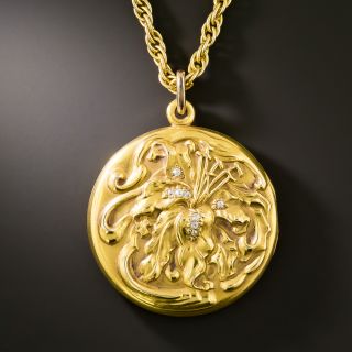 Art Nouveau 18K Diamond Flower Locket - 2