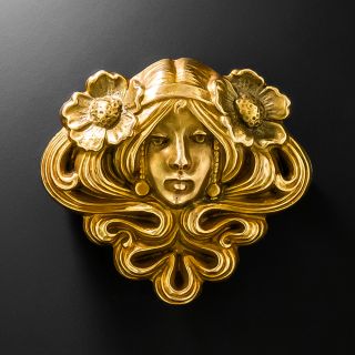 Art Nouveau 18K Femme with Flowers Brooch - 2