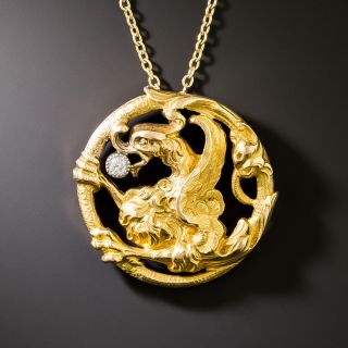 Art Nouveau 18K Griffin Diamond Necklace - 3