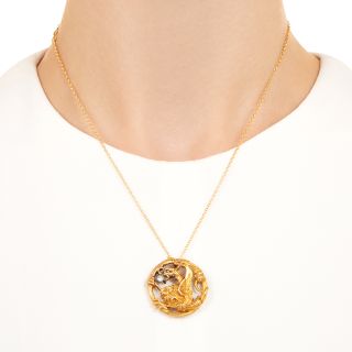 Art Nouveau 18K Griffin Diamond Necklace