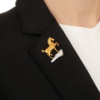 Art Nouveau 18K Prancing Horse Brooch