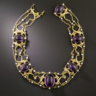 Art Nouveau Amethyst and Seed Pearl Choker Necklace - 2