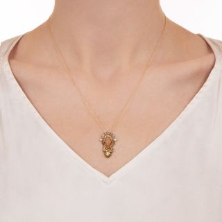 Art Nouveau Carved Coral and Pearl Pendant