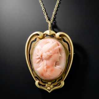 Art Nouveau Coral Cameo Pin/Pendant - 2
