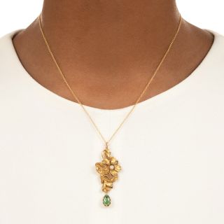 Art Nouveau Demantoid Garnet Flower Pendant