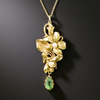 Art Nouveau Demantoid Garnet Flower Pendant - 2