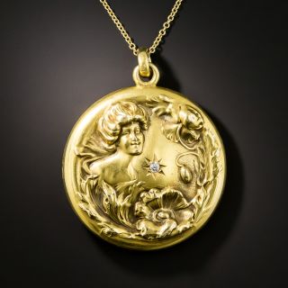 Art Nouveau Diamond Portrait Locket - 2