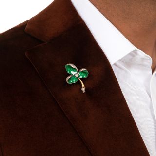 Art Nouveau Enamel and Diamond Trillium Flower Brooch