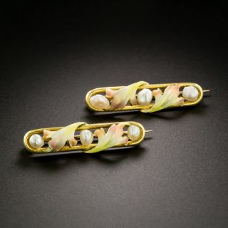 Art Nouveau Enamel and Natural Pearl Lingerie Pin Set by Henry Blank, USA - 3